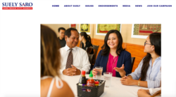 នៅ​ក្នុង​រូបថតពី​គេហទំព័រ​ឃោសនា​បោះឆ្នោត​ផ្លូវការ​របស់​អ្នកស្រី ថត​កាល​ពី​ថ្ងៃ​ទី​១៥ ខែ​មករា ឆ្នាំ​២០២០ ​អ្នកស្រី ស៊ូលី សារ៉ូ (Suely Saro) បេក្ខនារី​ខ្មែរ​អាមេរិកាំង​ដែល​ឈរ​ឈ្មោះ​សម្រាប់​តំណែង​ក្នុង​ក្រុមប្រឹក្សា​ក្រុង​ឡុងប៊ិច ​កំពុង​ជជែក​ជាមួយ​អ្នក​ក្រុង​នៅ​ក្នុង​ភោជនីយដ្ឋាន​មួយ​កន្លែង។ (រូប​ថត​ពី​គេហទំព័រ suelysaro.com)