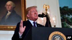 Donald Trump annonce le début des bombardements sur la Syrie depuis la Maison Blanche, Washington, le 13 avril 2018 