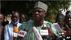 Professor Abdul-Rasheed Na'Allah, University of Abuja Vice Chancellor announcing the number of people kidnapped, Abuja, Nigeria, Nov. 2, 2021