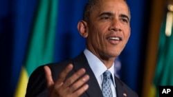 바락 오바마 미국 대통령이 27일 에티오피아 수도 아디스아바바에서 기자회견을 하고 있다.