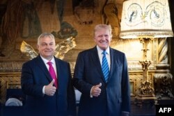 Akun Perdana Menteri Hungaria Viktor Orban @PM_ViktorOrban yang diunggah pada 11 Juli 2024 menunjukkan Orban (kiri) berpose dengan mantan presiden AS Donald Trump di kediaman Trump di Mar-a-Lago. (Foto: AFP)