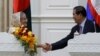 Bangladesh Prime Minister Sheikh Hasina shakes hands with her Cambodian counterpart Hun Sen at his office in Phnom Penh, Cambodia December 4, 2017. REUTERS/Stringer 