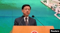 香港特首李家超星期二（2024年5月14日）出席一个记者会。（路透社）