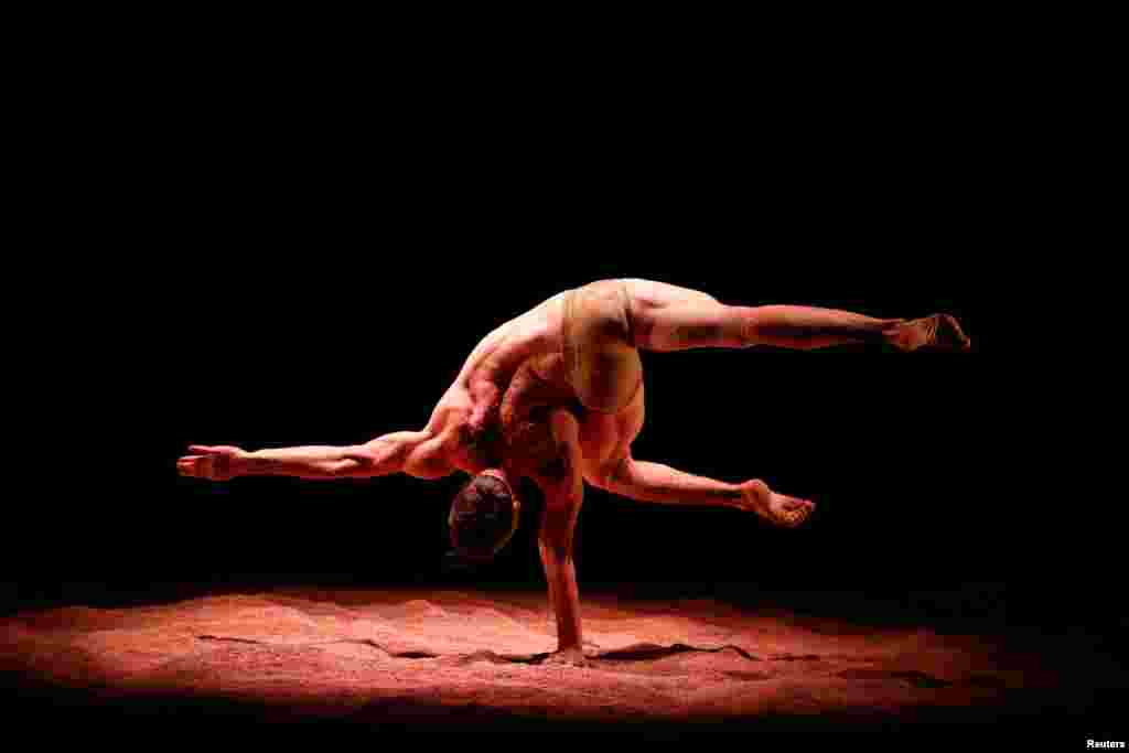 An artist from the dance company Recirquel performs during the dress rehearsal for &#39;My Land&#39; in Budapest, Hungary, Oct. 15, 2018.