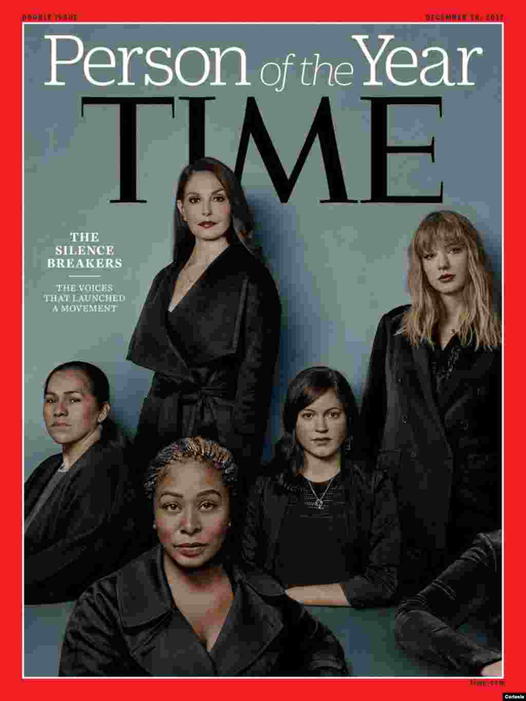 美国时代周刊最新一期。&ldquo;打破沉默的人们&rdquo;(the Silence Breakers)提升了美国人关于性骚扰和性侵害问题的意识，被美国《时代》杂志选为2017年度风云人物。其主编费尔森塔写道，&ldquo;打破沉默的人们&rdquo; 掀起了&ldquo;推特标签、一场运动和一场清算&rdquo;，&ldquo;但是，它的开始却源于个人的勇敢行动，伟大的社会变革几乎总是如此。&rdquo;&ldquo;打破沉默的人们&rdquo;包括公开指控影视大亨哈维&middot;温斯坦(Harvey Weinstein)性侵犯和性骚扰的人，还有其他使用推特标签#我也是(#MeToo)公开自己被侵故事的人。 &nbsp;