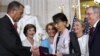  19, 2012, as former first lady Laura Bush, back left, House Democ