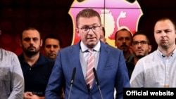 Macedonia - The president of VMRO-DPMNE, Hristijan Mickoski, at a press conference at the party headquarters, September 11, 2018.