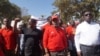 Opposition leaders Chakwera, left, and Chilima, center, take part in post election protests. Media reports are rife that they are now planning to go into alliance. (Lameck Masina/VOA)