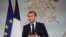 French President Emmanuel Macron delivers a speech during a ceremony in memory of the Harkis, Algerians who helped the French Army in the Algerian War of Independence, at the Elysee Palace in Paris, France, Sept. 20, 2020.