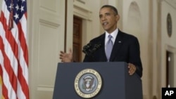 Presiden Amerika Barack Obama menyampaikan pidato dari Gedung Putih, Selasa (10/9).