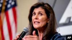 2023年6月27日，角逐共和党总统候选人提名的前美国驻联合国大使黑利(Nikki Haley)在美国企业研究所发表有关美国对华政策的演讲。（美联社）