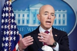 U.S. Department of Homeland Security Secretary Alejandro Mayorkas speaks during a press briefing at the White House in Washington, March 1, 2021.