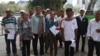 A group of villagers from Kampong Speu province protested in Phnom Penh to demand the release of one villager who is charged by the court over a land dispute case, Phnom Penh, Cambodia, January 11, 2019. (Sun Narin/VOA Khmer) 