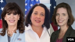 (由左至右)美国驻多米尼加共和国大使罗宾·伯恩斯坦(Robin Bernstein)、驻萨尔瓦多大使吉恩·曼内斯(Jean Manes)和驻巴拿马临时代办康若珊(Roxanne Cabral)