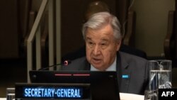 Katibu Mkuu wa Umoja wa Mataifa, Antonio Guterres. June 19, 2023. New York. (Photo by Yuki IWAMURA / AFP)