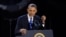 U.S. President Barack Obama, who won a second term in office by defeating Republican presidential nominee Mitt Romney, addresses supporters during his election night victory rally in Chicago, November 7, 2012.