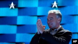 Democratic Vice Presidential candidate, Sen. Tim Kaine takes the stage