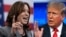 Démocrate Vice-présidente Kamala Harris na foto ya mopanzi ya mwasi, 3 sanza ya mwambe 2024, na républicain mokonzi ya kala Donald Trump na eye ya mopanzi ya mobali, na Raleigh, Caroline ya Nord, 26 sanza ya misato 2024. 