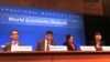 From left, Gian Maria Milesi-Ferretti, deputy director in the Research Department; Maurice Obstfeld, director of Research; Oya Celasun, deputy Division Chief in the Western Hemisphere Department; and spokeperson Olga Stankova hold a news conference at the International Monetary Fund in Washington, April 18, 2017. 