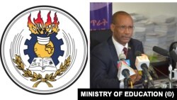  ከግራ ወደ ቀኝ የትምህርት ሚኒስቴር አርማ፣የትምህርት ሚኒስትር ዶ/ር ጥላዬ ጌቴ 