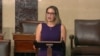 In this image from Senate Television, Sen. Kyrsten Sinema, D-Ariz., speaks on the floor of the U.S. Senate on Jan. 13, 2022. 