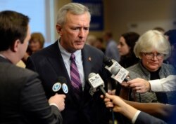 FILE - Rep. John Katko, R-N.Y., speaks to the media in Syracuse, N.Y., Nov. 6, 2018.