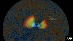 An image grab from a handout computer animation made available July 19, 2020, by the Swiss Federal Institute of Technology Lausanne (EPFL) shows a map of the universe in expansion.