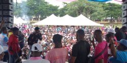 Nigerian hip-hop star, Maryokun performs at the cancer walk event, Oct. 26, 2019..