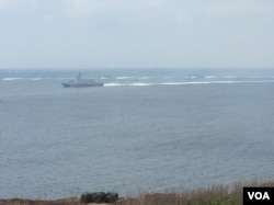 台湾2017年汉光军演海上舰艇赶赴战区的场面 （美国之音记者申华 拍摄）