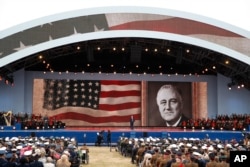 President Donald Trump speaks during a ceremony to mark the 75th Anniversary of D-Day, when the Allied soldiers, sailors and airmen conducted an invasion that helped liberate Europe from Nazi Germany, June 5, 2019, in Portsmouth, England.