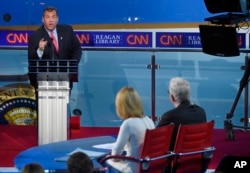 Republican presidential candidate, New Jersey Gov. Chris Christie responds to a question during the Republican presidential debate, Sept. 16, 2015.