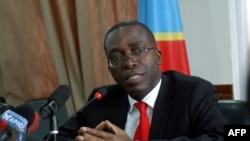 Democratic Republic of Congo's Prime Minister Augustin Matata Ponyo Mapon talks during a press conference in Kinshasa, April 19, 2012.
