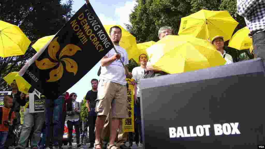 街头表演的焦点－投票箱（美国之音国符拍摄）