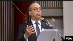 美国国务院前亚太助卿丹尼尔.拉塞尔在台湾政治大学发表演讲(10月24日张佩芝摄)