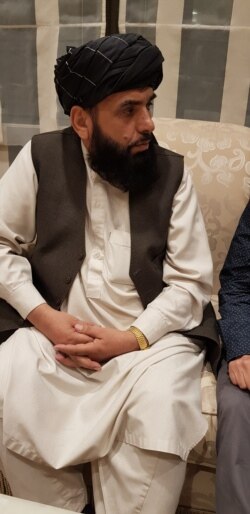 Suhail Shaheen, who speaks for the Taliban's negotiating team, is pictured in an interview with VOA, July 6, 2019.