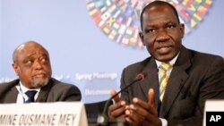 Alamine Ousmane Mey, Minister of Finance of Cameroon, speaks during news briefing by African Finance Ministers at the World Bank/IMF Spring Meetings, Washington, April 20, 2013.