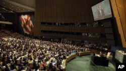 25일 유엔 총회에서 연설하는 반기문 유엔 사무총장.