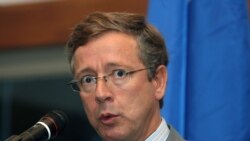 European Union’s ambassador to the WTO Joao Aguiar Machado delivers a speech in San Jose on Oct. 22, 2007.