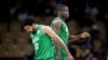 FILE - Basketball players jostle each other during Nigeria's Final Four in Lagos, Nigeria, Sept. 5, 2013. Nigeria's first game in the new Basketball Africa League kicks off May 16, 2021, against Rwanda. 