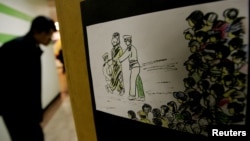 탈북민이 북한에 있을 때 목격한 공개처형 장면을 그린 그림이 서울에서 열린 북한 인권 관련 행사장에 전시됐다. (자료사진)