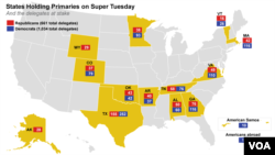 Jihohin da za ayi zaben Super Tuesday a Amurka. 
