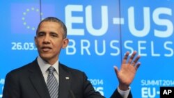 바락 오바마 미국 대통령이 유럽 국가들과의 정상회담을 위해 26일 벨기에 브뤼셀을 방문했다.
