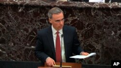 In this image from video, White House counsel Pat Cipollone speaks during the impeachment trial of President Donald Trump in the Senate, at the Capitol in Washington, Jan. 21, 2020.