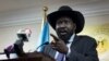 FILE - South Sudan's President Salva Kiir speaks to the media at a press conference in Juba, South Sudan.