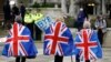 People celebrate Britain leaving the EU on Brexit day at Parliament Square in London, Britain, Jan. 31, 2020. 
