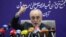 A handout picture released by Iran's Atomic Energy Organization on Nov. 4, 2019, shows the head of the organization Ali Akbar Salehi speaking at a press conference following a visit to the nuclear power plant in Natanz.