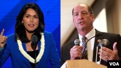 털시 개바드 민주당 하원의원(왼쪽)과 공화당 소속 테드 요호 하원 외교위 아태소위원장이 한반도에 대한 트럼프 행정부의 외교적 노력을 지지하는 결의안을 발의했다. (Gage Skidmore, REUTERS/Mike Segar)