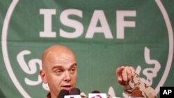 German Brig. Gen. Gunter Katz, NATO spokesman, speaks at a press conference in Kabul, Afghanistan, July 9, 2012.