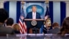 President Donald Trump speaks at a news conference in the James Brady Press Briefing Room at the White House, Aug. 11, 2020.