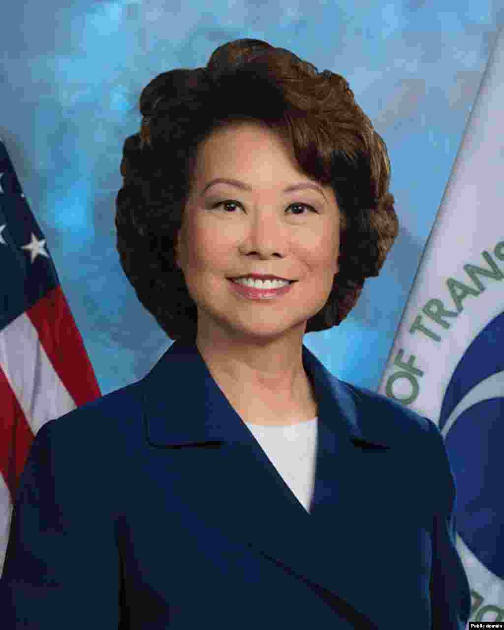 美国交通运输部网站上的部长赵小兰照片。赵小兰出生于台湾，父亲是航运业大型企业福茂集团董事长赵锡成。在她八岁的时候，一家人移居美国，当时她不会说英语。从哈佛大学商学院毕业后，她首先进入旧金山和纽约的银行业，后来接触政治事务。